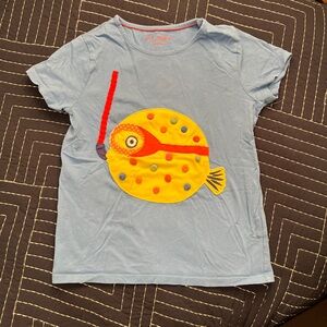 Mini Boden 9-10 years blue puffer fish appliqué tee